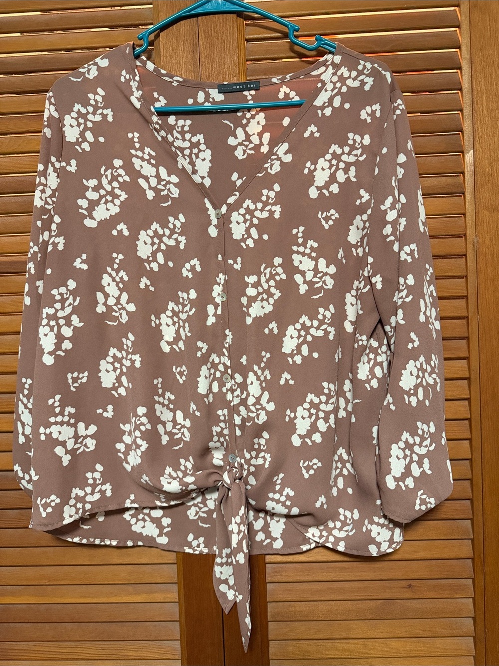 West Kei Brown Floral Tie-Front Blouse